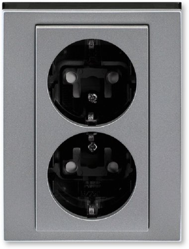 Розетка с заземлением ABB EPJ Levit 1-м. 2 мод. шторки сталь/дымчатый черный картинка